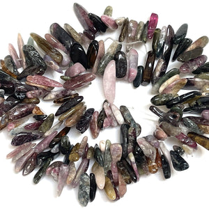 Multi Colour Tourmaline top drilled small tooth stick beads 15.5" strand - Oz Beads 