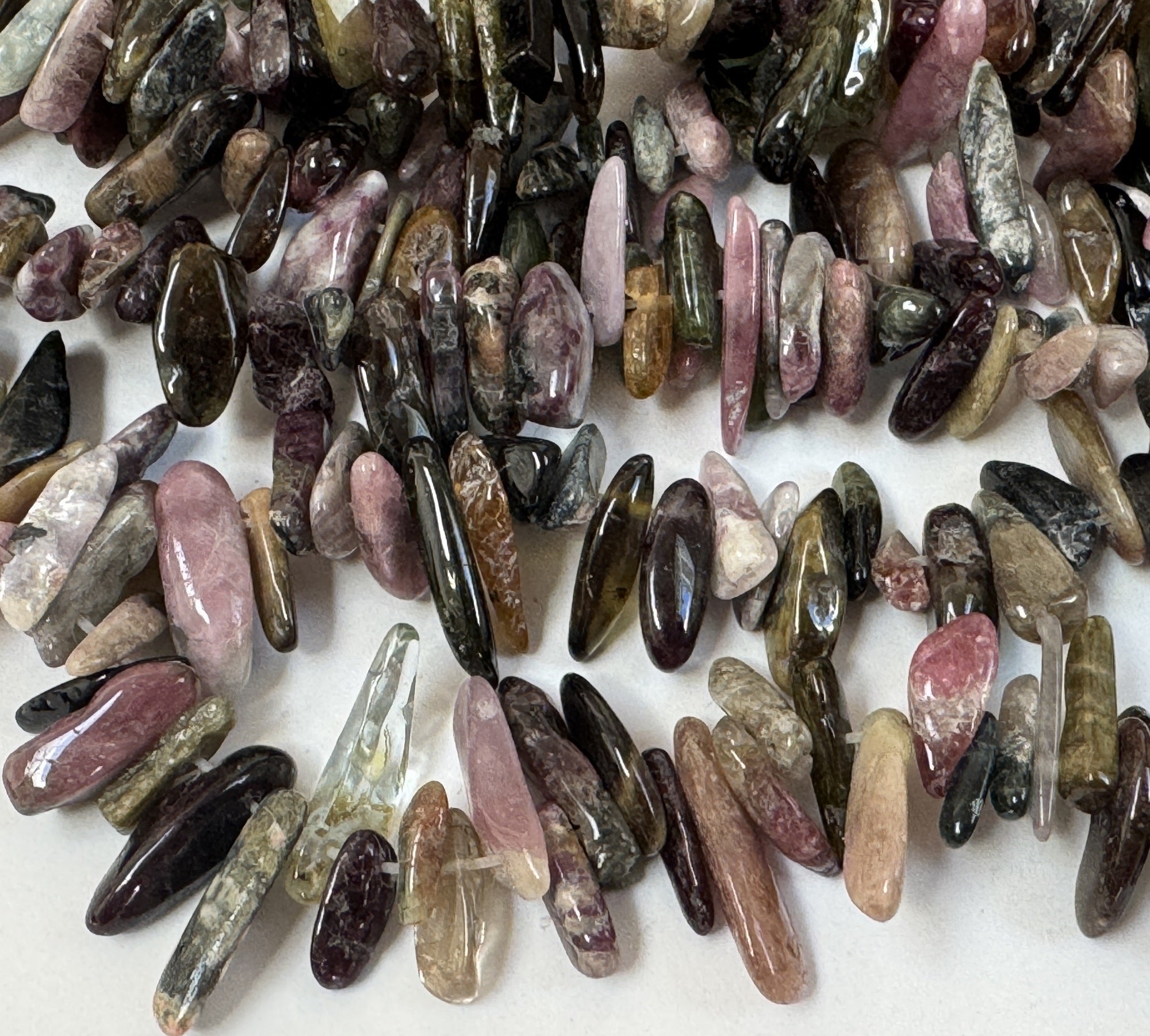 Multi Colour Tourmaline top drilled tooth stick chip beads 39cm strand - Oz Beads 