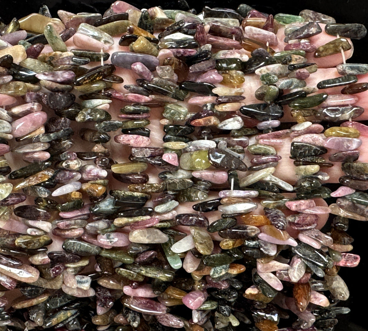 Multi Colour Tourmaline top drilled tooth stick chip beads 39cm strand - Oz Beads 
