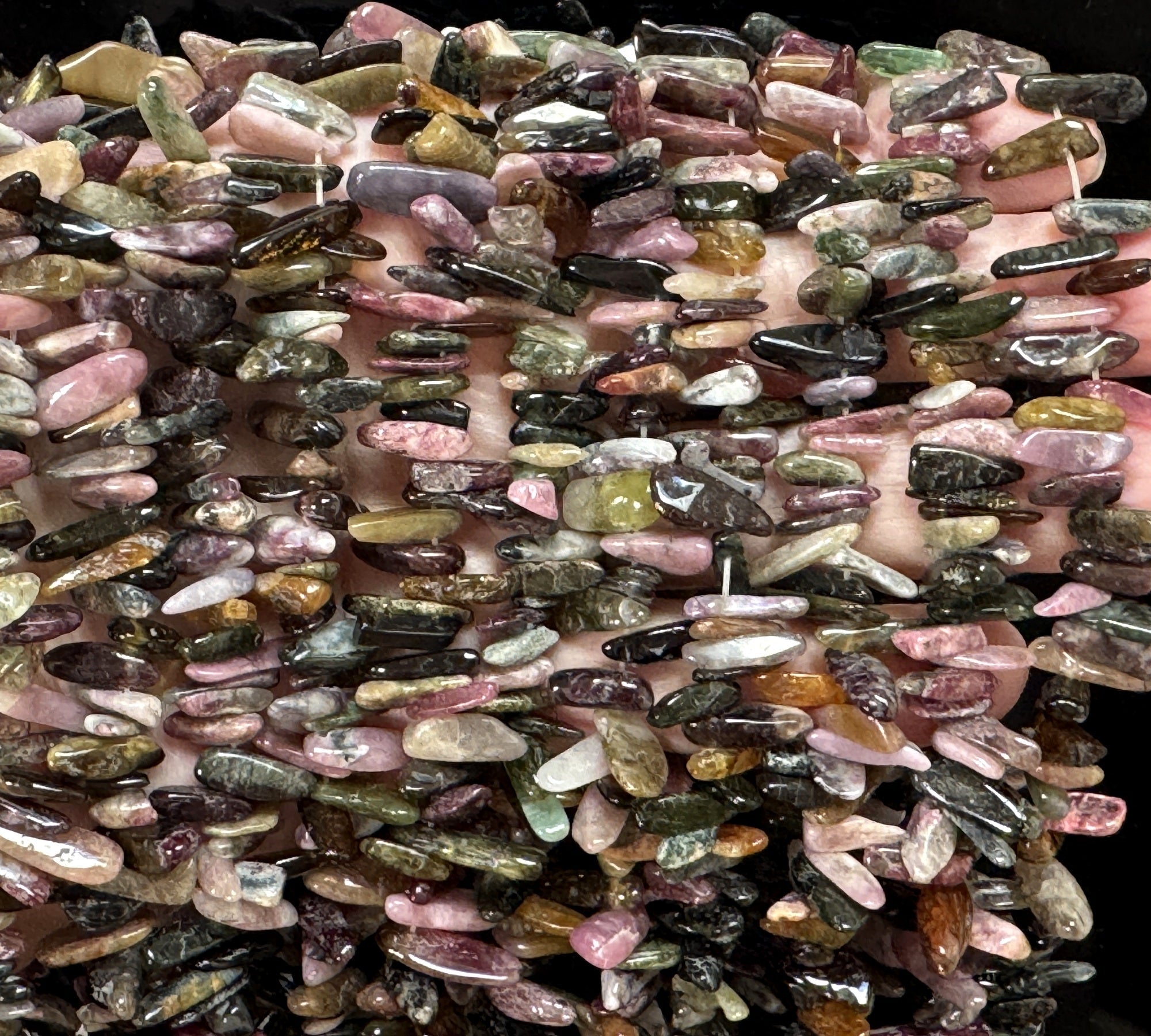 Multi Colour Tourmaline top drilled tooth stick chip beads 39cm strand - Oz Beads 