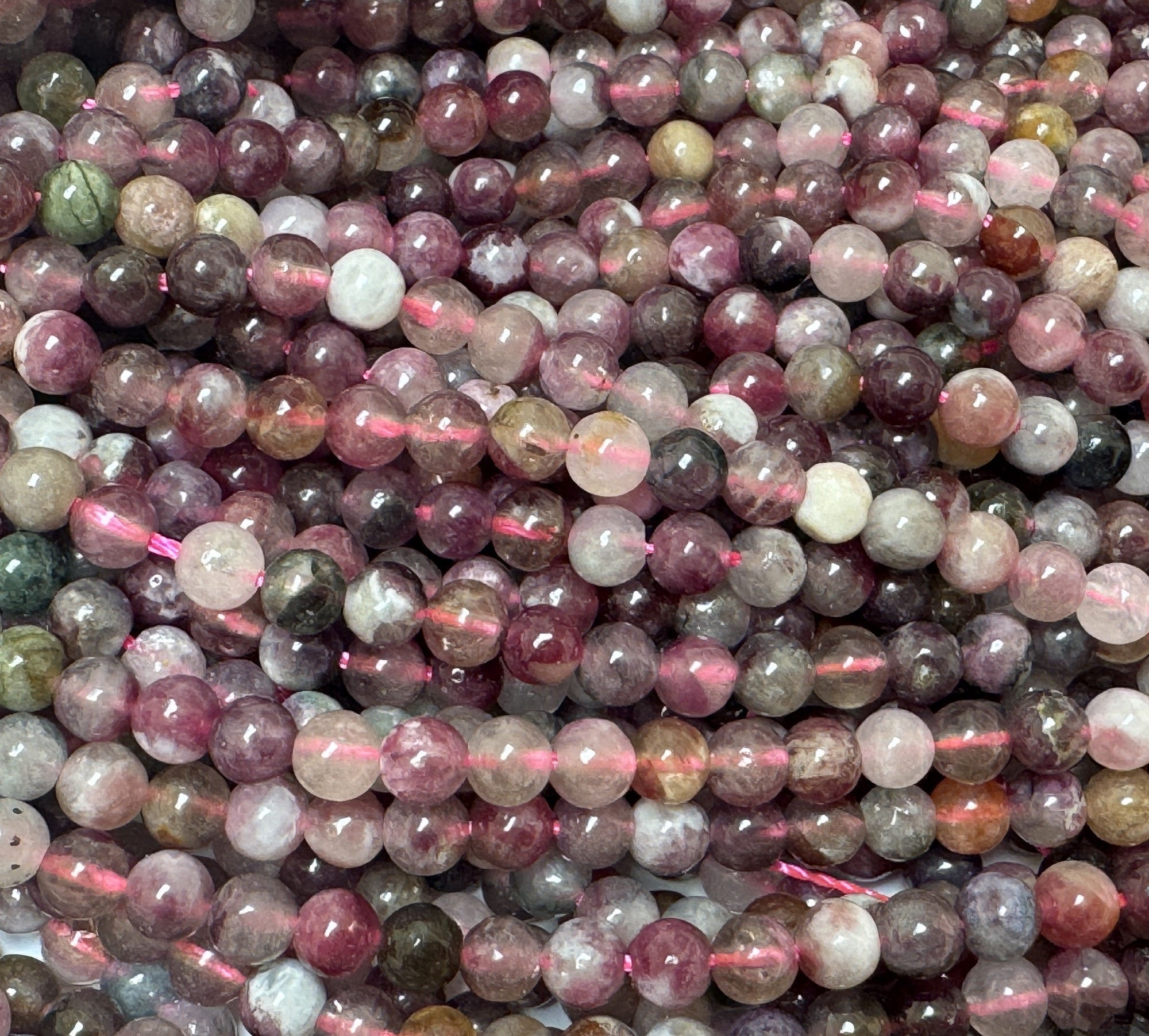 Multi Tourmaline Rubellite 4mm round natural gemstone beads 15.5" stra - Oz Beads 