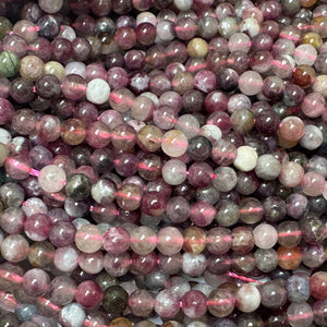 Multi Tourmaline Rubellite 4mm round natural gemstone beads 15.5" stra - Oz Beads 