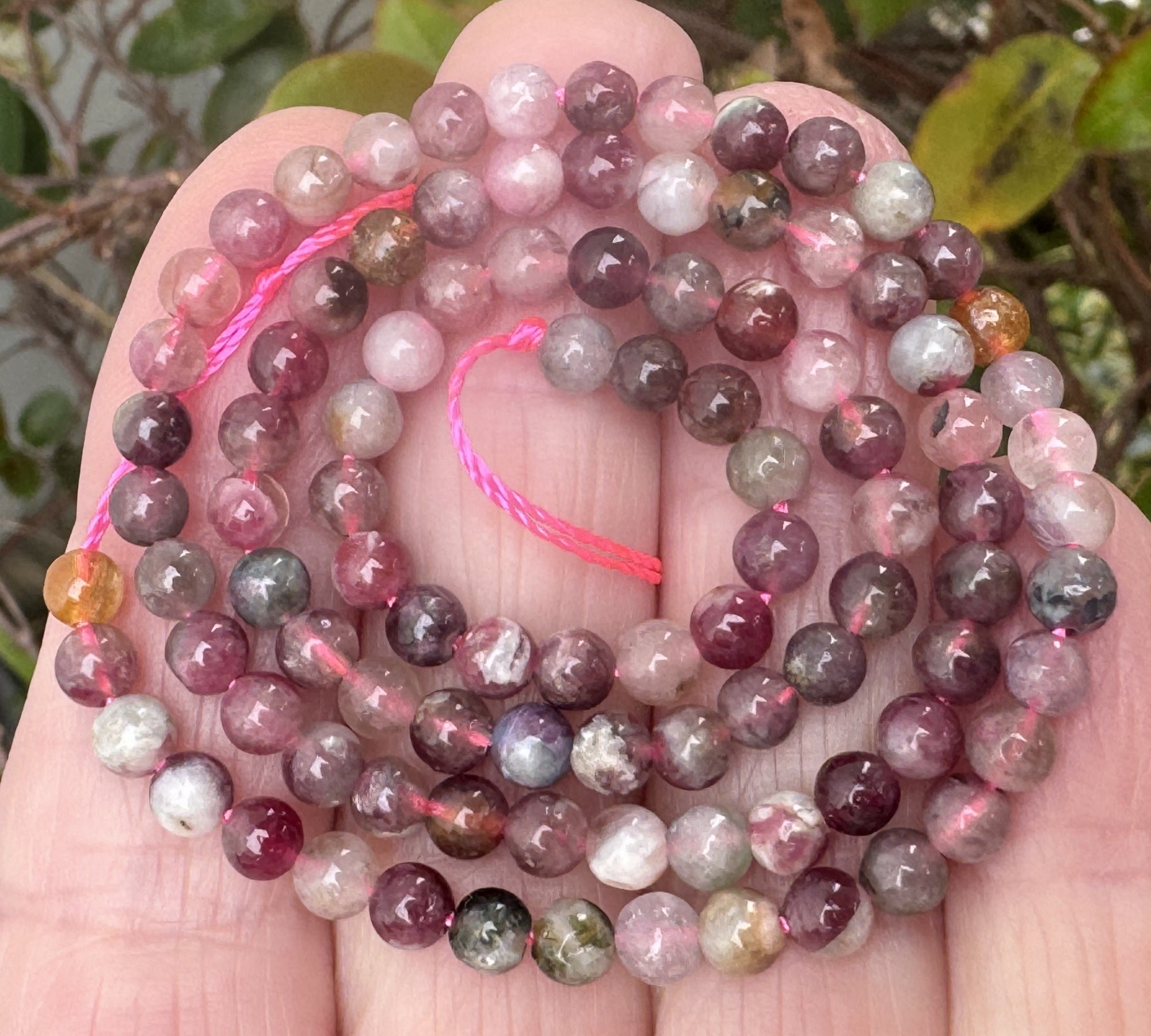 Multi Tourmaline Rubellite 4mm round natural gemstone beads 15.5" stra - Oz Beads 