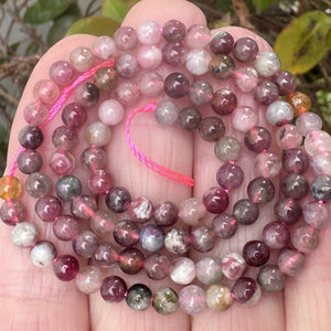 Multi Tourmaline Rubellite 4mm round natural gemstone beads 15.5" stra - Oz Beads 