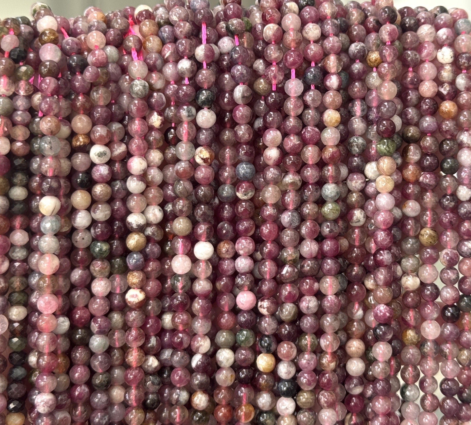 Multi Tourmaline Rubellite 4mm round natural gemstone beads 15.5" stra - Oz Beads 