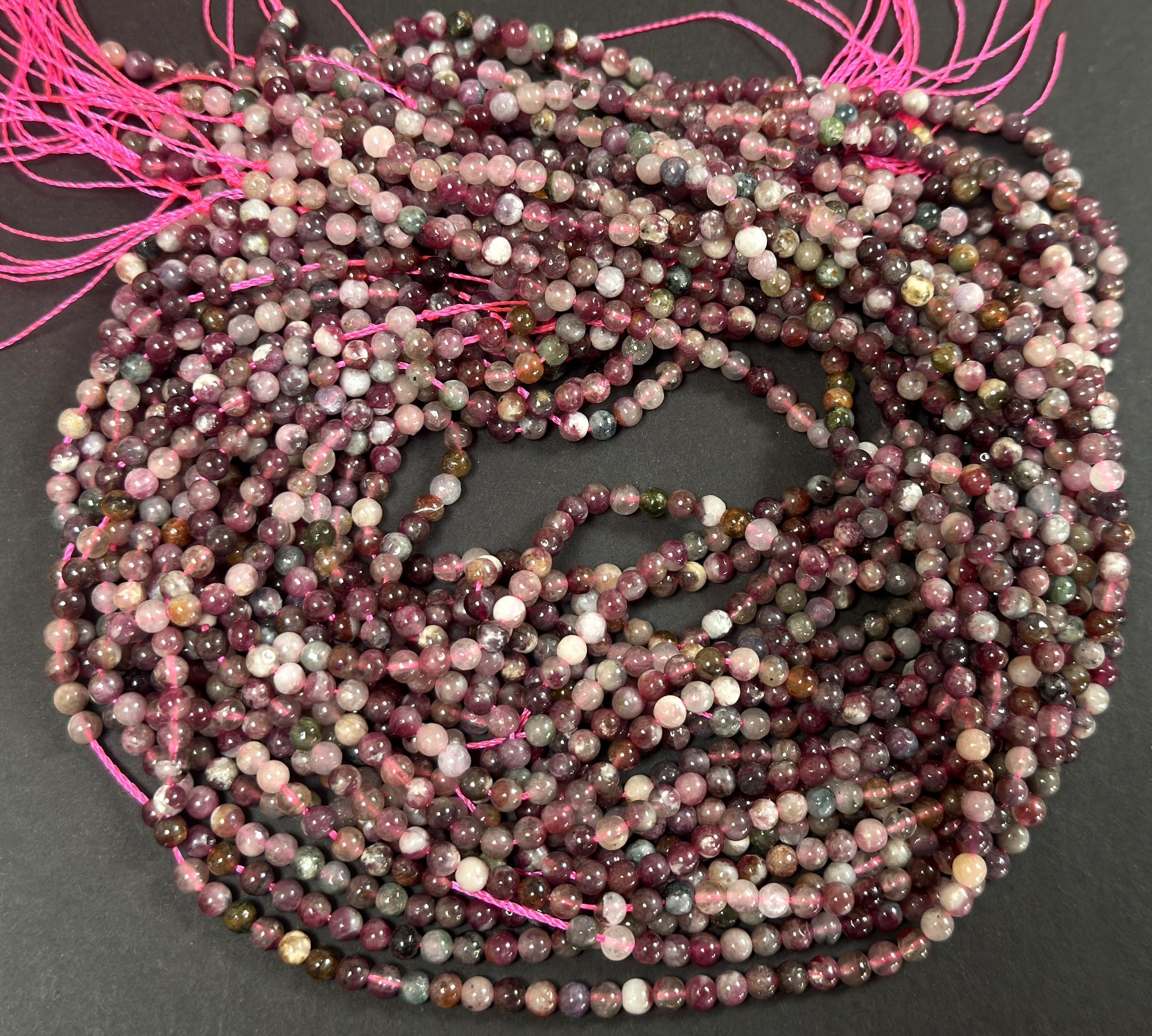 Multi Tourmaline Rubellite 4mm round natural gemstone beads 15.5" stra - Oz Beads 