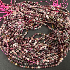 Multi Tourmaline Rubellite 4mm round natural gemstone beads 15.5" stra - Oz Beads 