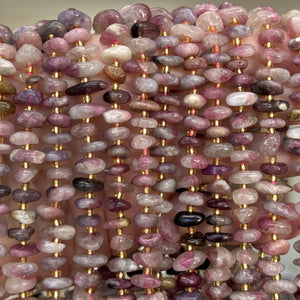 Multicolor Tourmaline 10x5mm freeform rondelle nuggets natural gemstone beads 16" strand - Oz Beads 