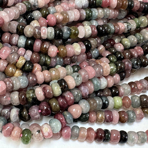 Multicolor Tourmaline 4x6mm Rondelles natural gemstone beads 38cm strand - Oz Beads 