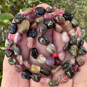 Multicolour Tourmaline 6-8mm nuggets natural gemstone beads 15.5" strand - Oz Beads 