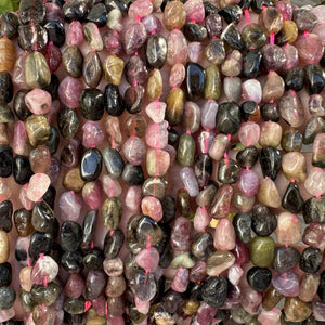 Multicolour Tourmaline 6-8mm nuggets natural gemstone beads 15.5" strand - Oz Beads 