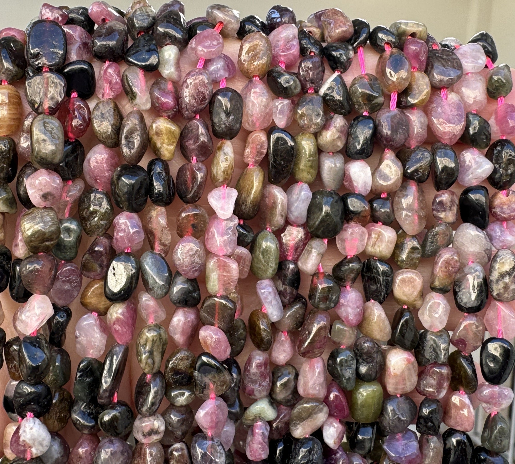 Multicolour Tourmaline 6-8mm nuggets natural gemstone beads 15.5" strand - Oz Beads 