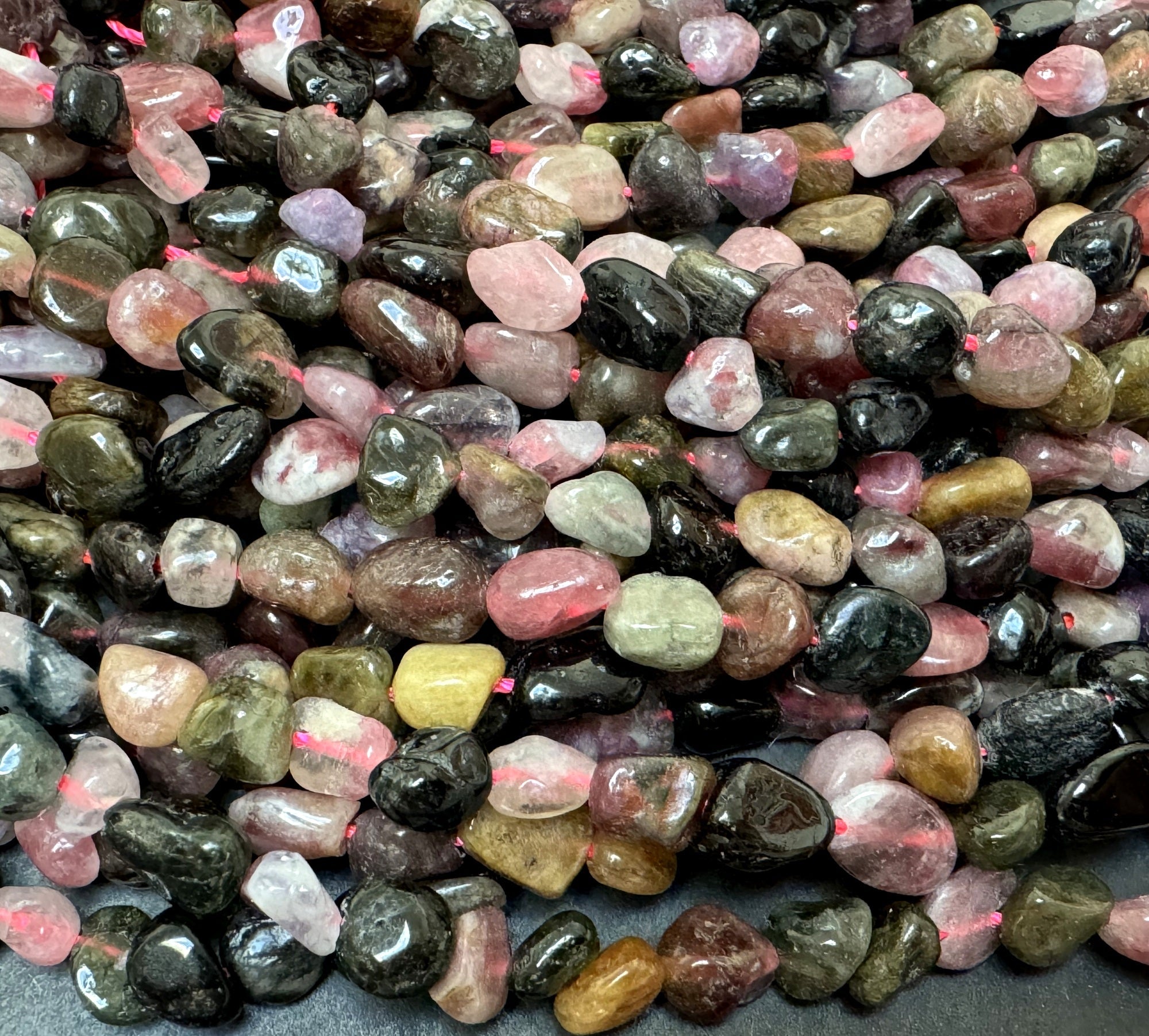 Multicolour Tourmaline 6-8mm nuggets natural gemstone beads 15.5" strand - Oz Beads 