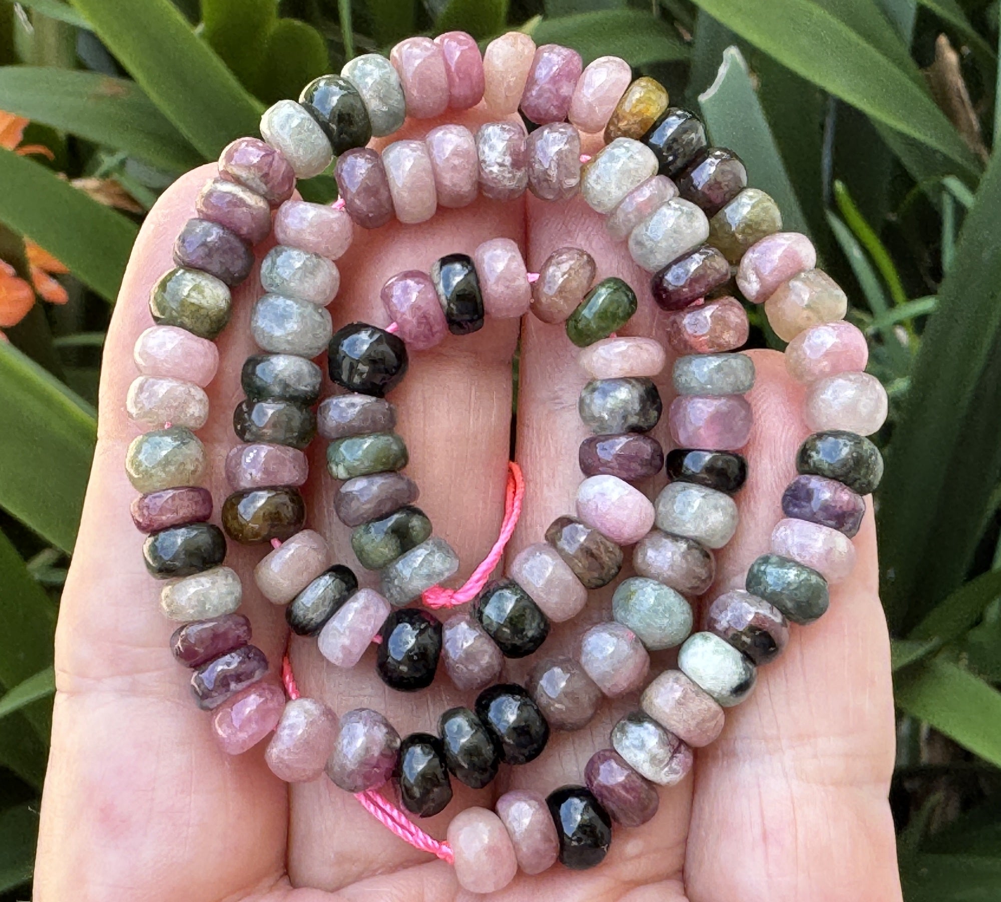 Multicolor Tourmaline 4x6mm Rondelles natural gemstone beads 38cm strand - Oz Beads 