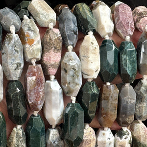 Madagascar Ocean Jasper 30mmx14mm faceted barrel gemstone beads 40cm strand - Oz Beads 