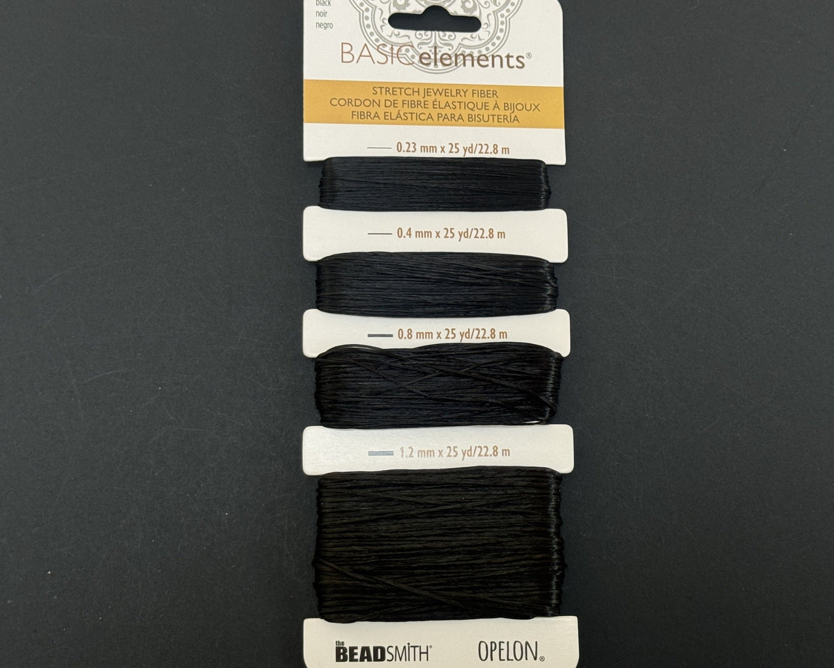 Opelon Black Stretch Fiber Cord Variety Pack 4 sizes 22.8 meters each - Oz Beads 
