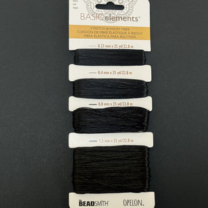 Opelon Black Stretch Fiber Cord Variety Pack 4 sizes 22.8 meters each - Oz Beads 