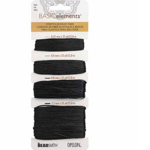 Opelon Black Stretch Fiber Cord Variety Pack 4 sizes 22.8 meters each - Oz Beads 