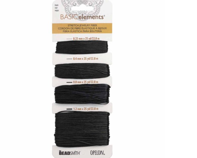 Opelon Black Stretch Fiber Cord Variety Pack 4 sizes 22.8 meters each - Oz Beads 