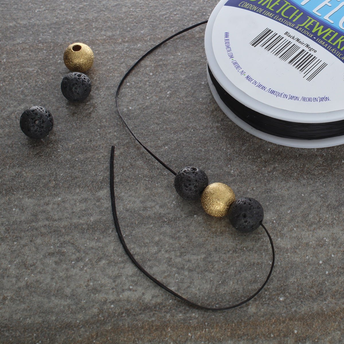 Opelon Black Stretch Fiber Cord Variety Pack 4 sizes 22.8 meters each - Oz Beads