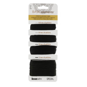 Opelon Black Stretch Fiber Cord Variety Pack 4 sizes 22.8 meters each - Oz Beads