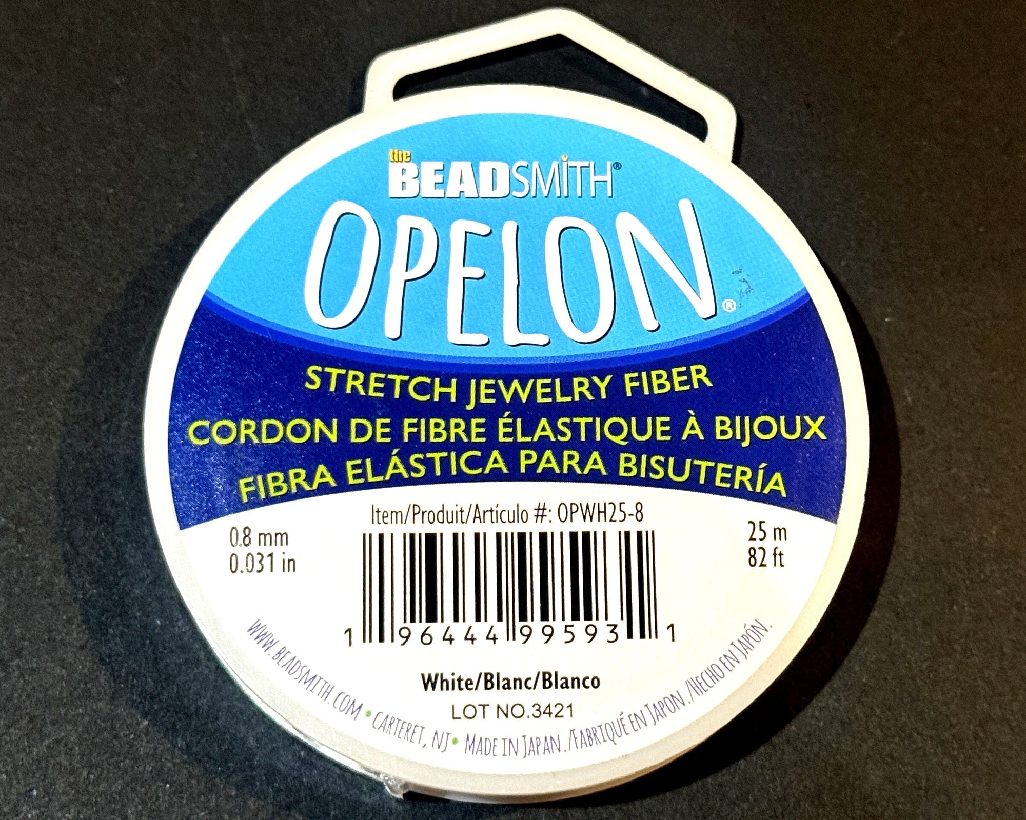Opelon 0.8mm stretch jewelry fiber elastic cord, 25 meter spool NEW - Oz Beads 