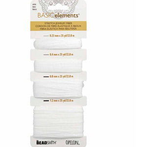 Opelon White Stretch Fiber Cord Variety Pack 4 sizes 22.8 meters each - Oz Beads 