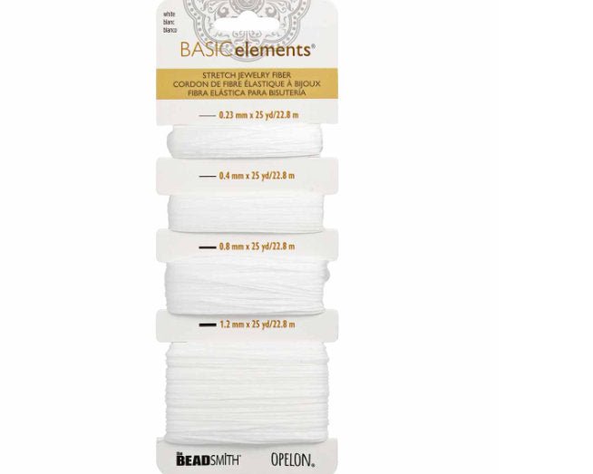 Opelon White Stretch Fiber Cord Variety Pack 4 sizes 22.8 meters each - Oz Beads 