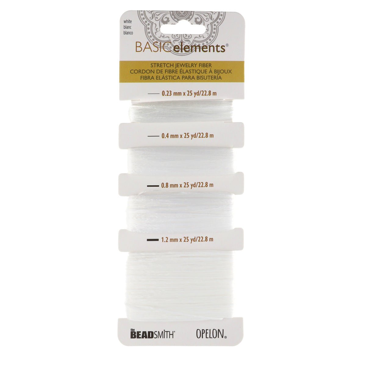 Opelon White Stretch Fiber Cord Variety Pack 4 sizes 22.8 meters each - Oz Beads