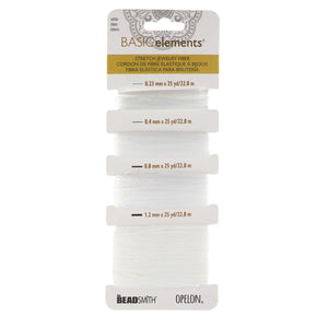 Opelon White Stretch Fiber Cord Variety Pack 4 sizes 22.8 meters each - Oz Beads