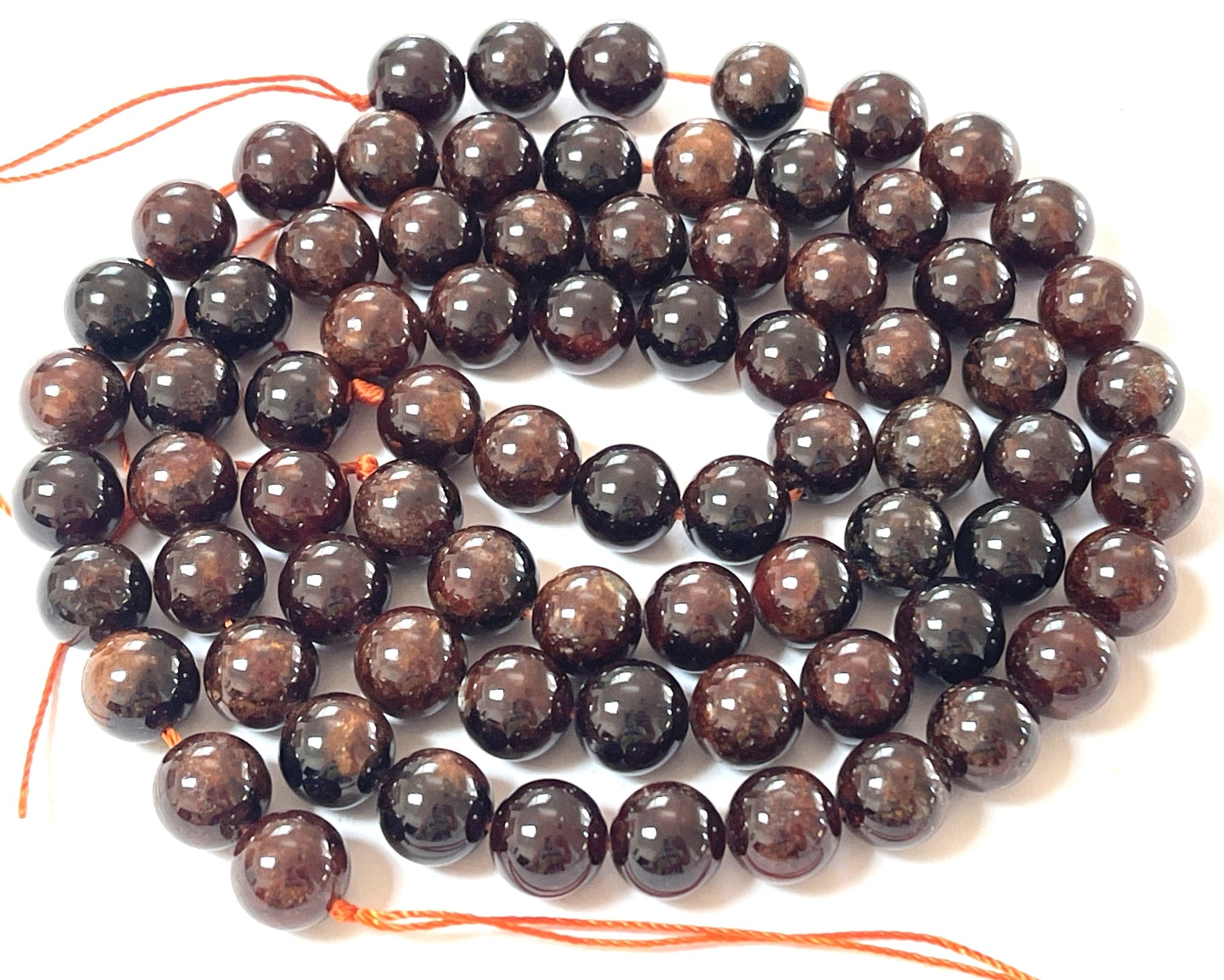 Orange Garnet 10mm round natural gemstone beads 15.5" strand - Oz Beads 