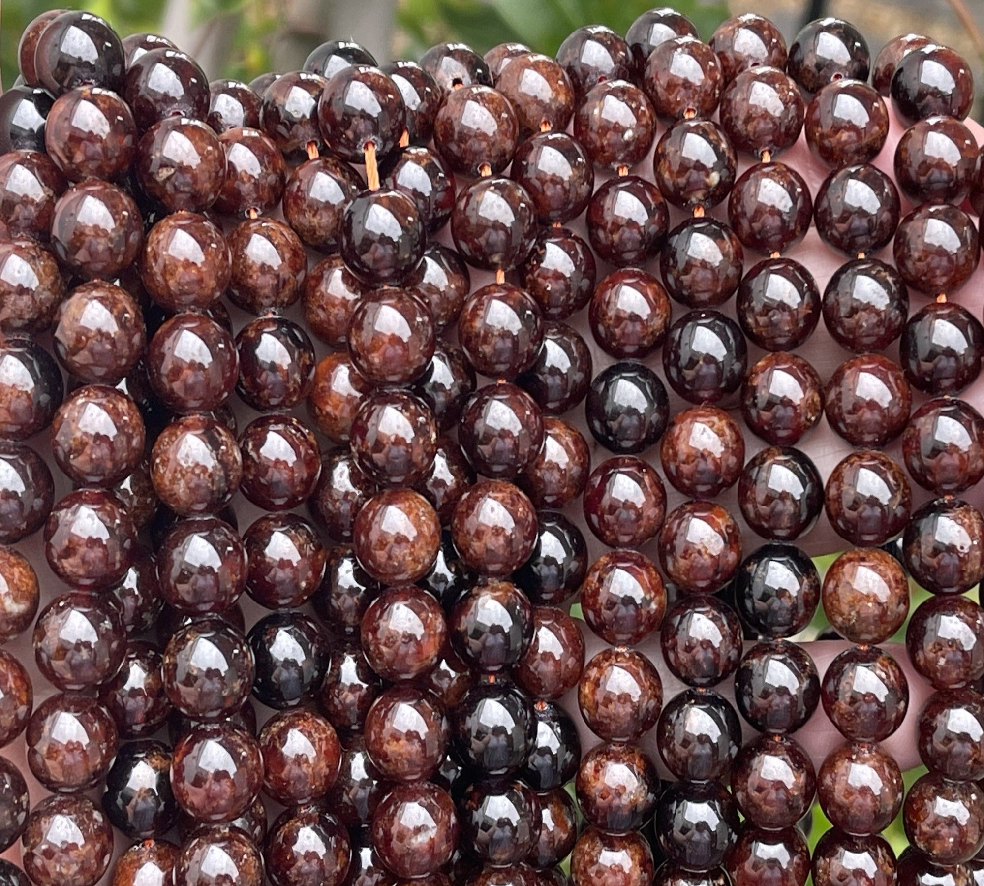 Orange Garnet 10mm round natural gemstone beads 15.5" strand - Oz Beads 