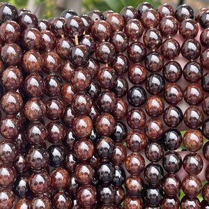 Orange Garnet 10mm round natural gemstone beads 15.5" strand - Oz Beads 