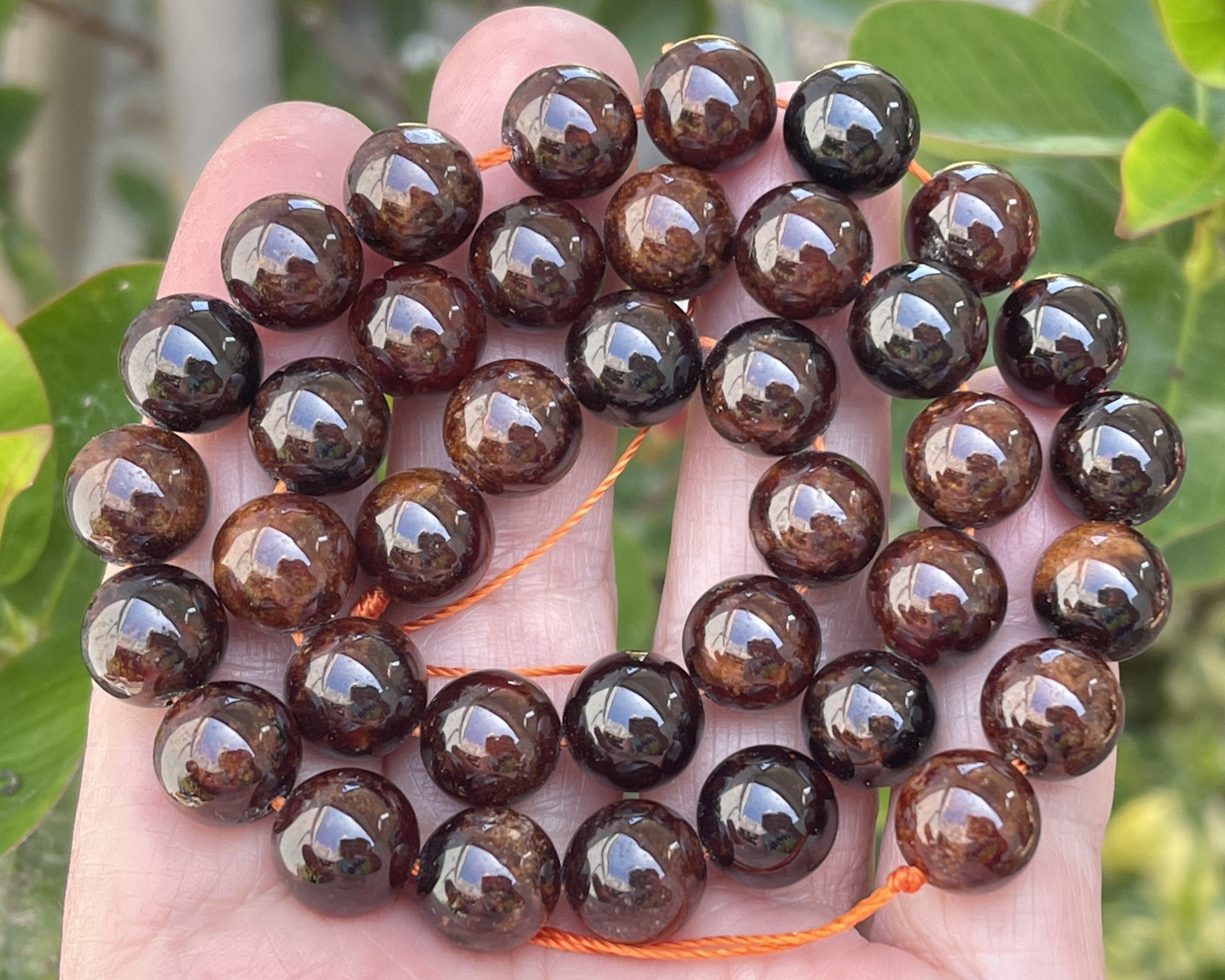 Orange Garnet 10mm round natural gemstone beads 15.5" strand - Oz Beads 