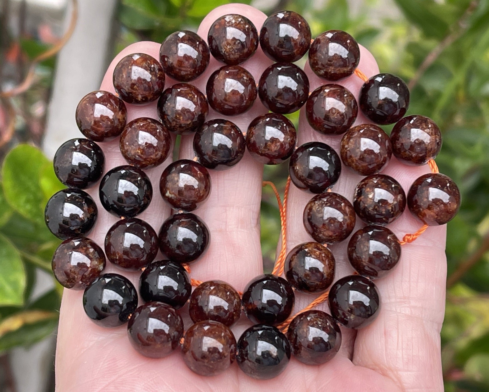 Orange Garnet 10mm round natural gemstone beads 15.5" strand - Oz Beads 