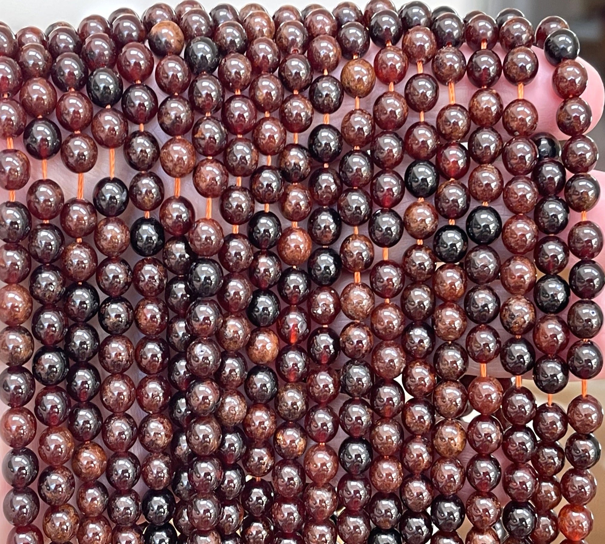Orange Garnet 6mm round natural gemstone beads 15.5" strand - Oz Beads 