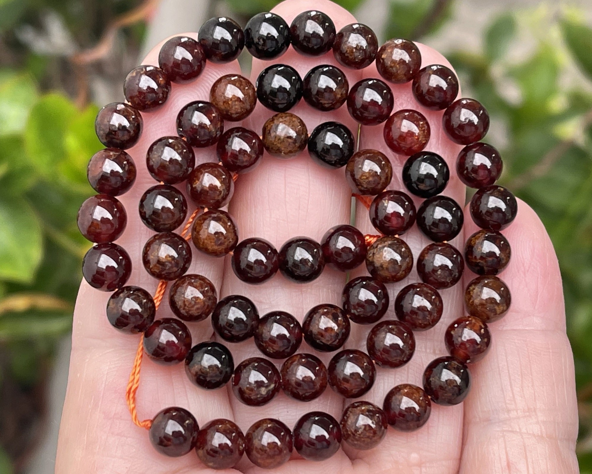 Orange Garnet 6mm round natural gemstone beads 15.5" strand - Oz Beads 