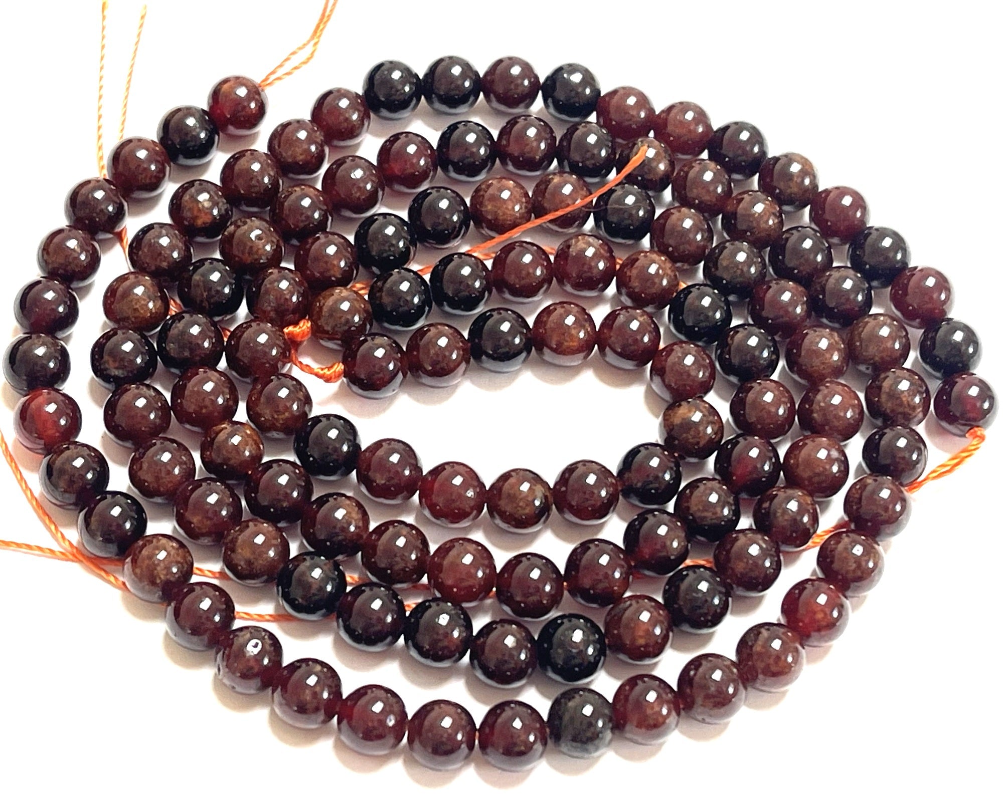 Orange Garnet 6mm round natural gemstone beads 15.5" strand - Oz Beads 