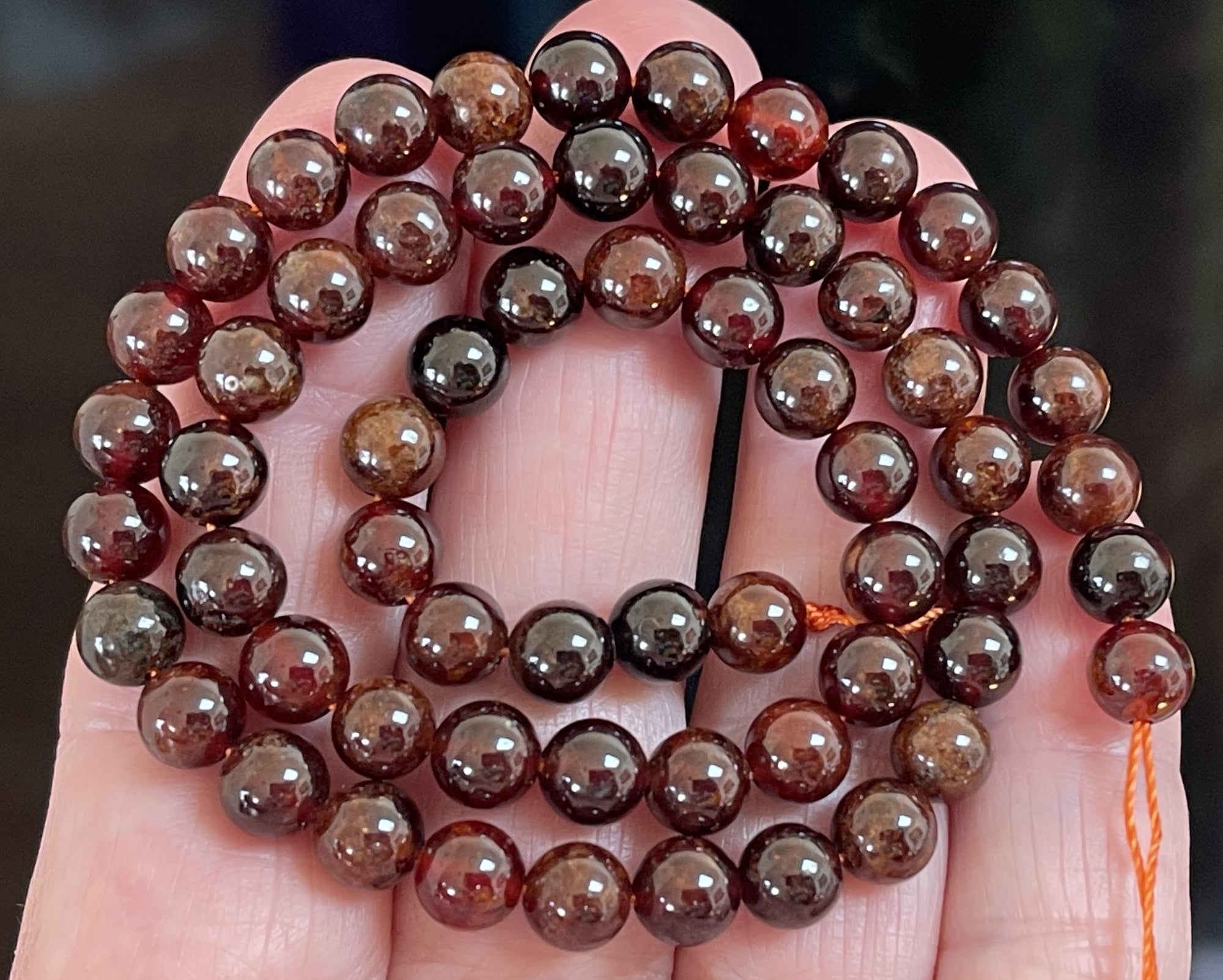 Orange Garnet 6mm round natural gemstone beads 15.5" strand - Oz Beads 