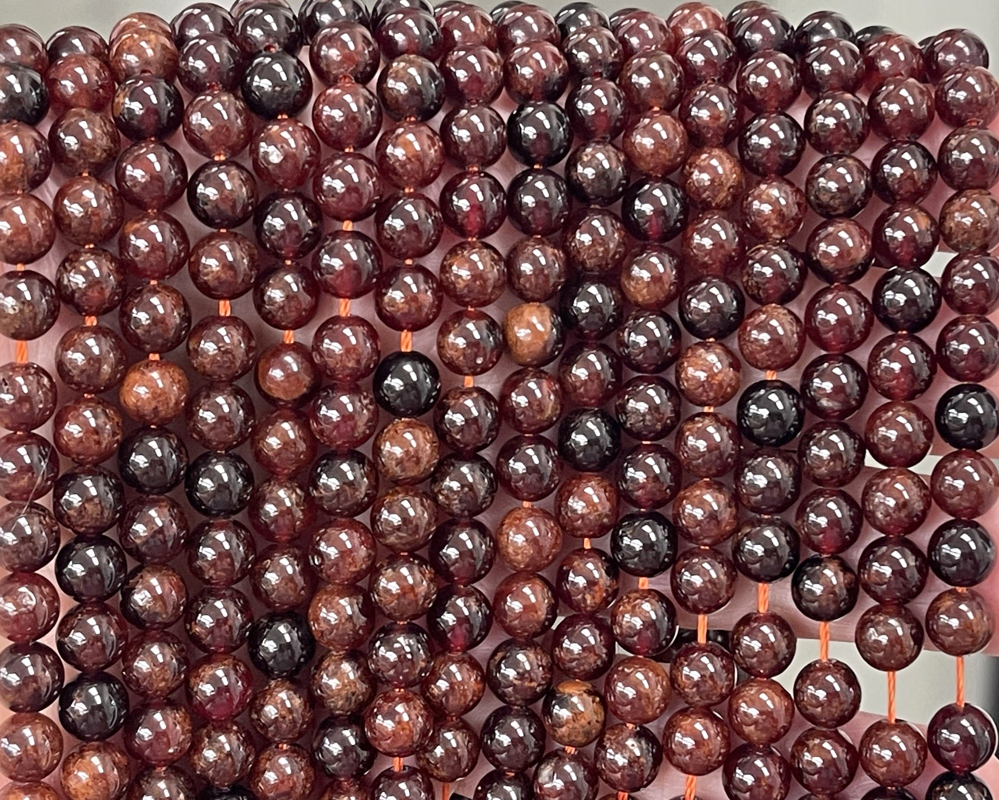 Orange Garnet 6mm round natural gemstone beads 15.5" strand - Oz Beads 