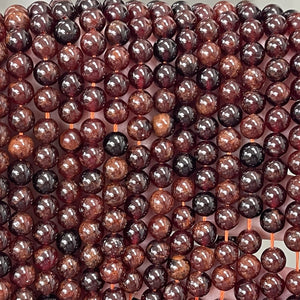 Orange Garnet 6mm round natural gemstone beads 15.5" strand - Oz Beads 