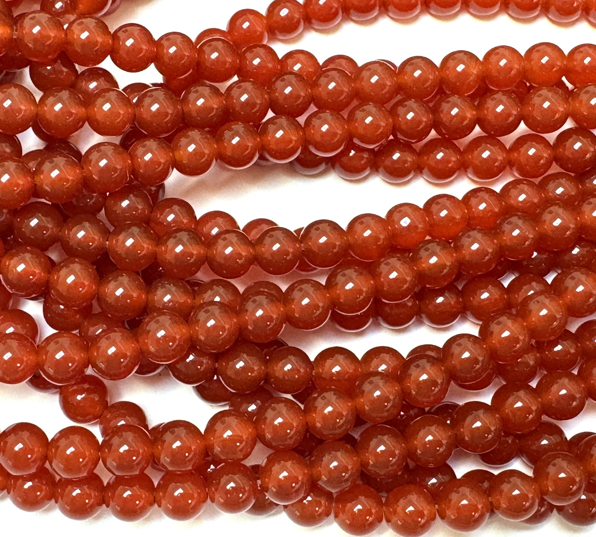 Orange Red Carnelian Agate 6mm round gemstone beads 15" strand - Oz Beads 