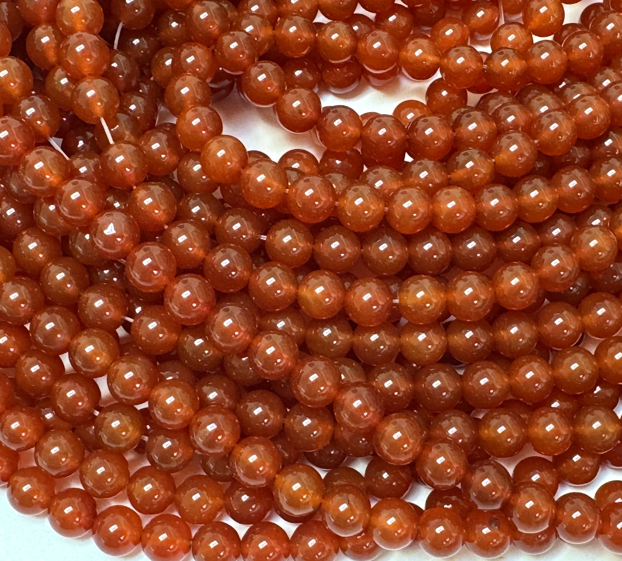 Orange Red Carnelian Agate 8mm round gemstone beads 15" strand - Oz Beads 