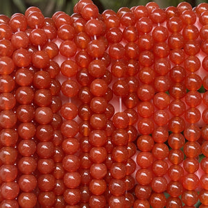 Orange Red Carnelian Agate 8mm round gemstone beads 15" strand - Oz Beads 