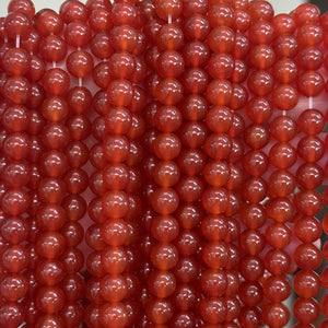Orange Red Carnelian Agate 8mm round gemstone beads 15" strand - Oz Beads 