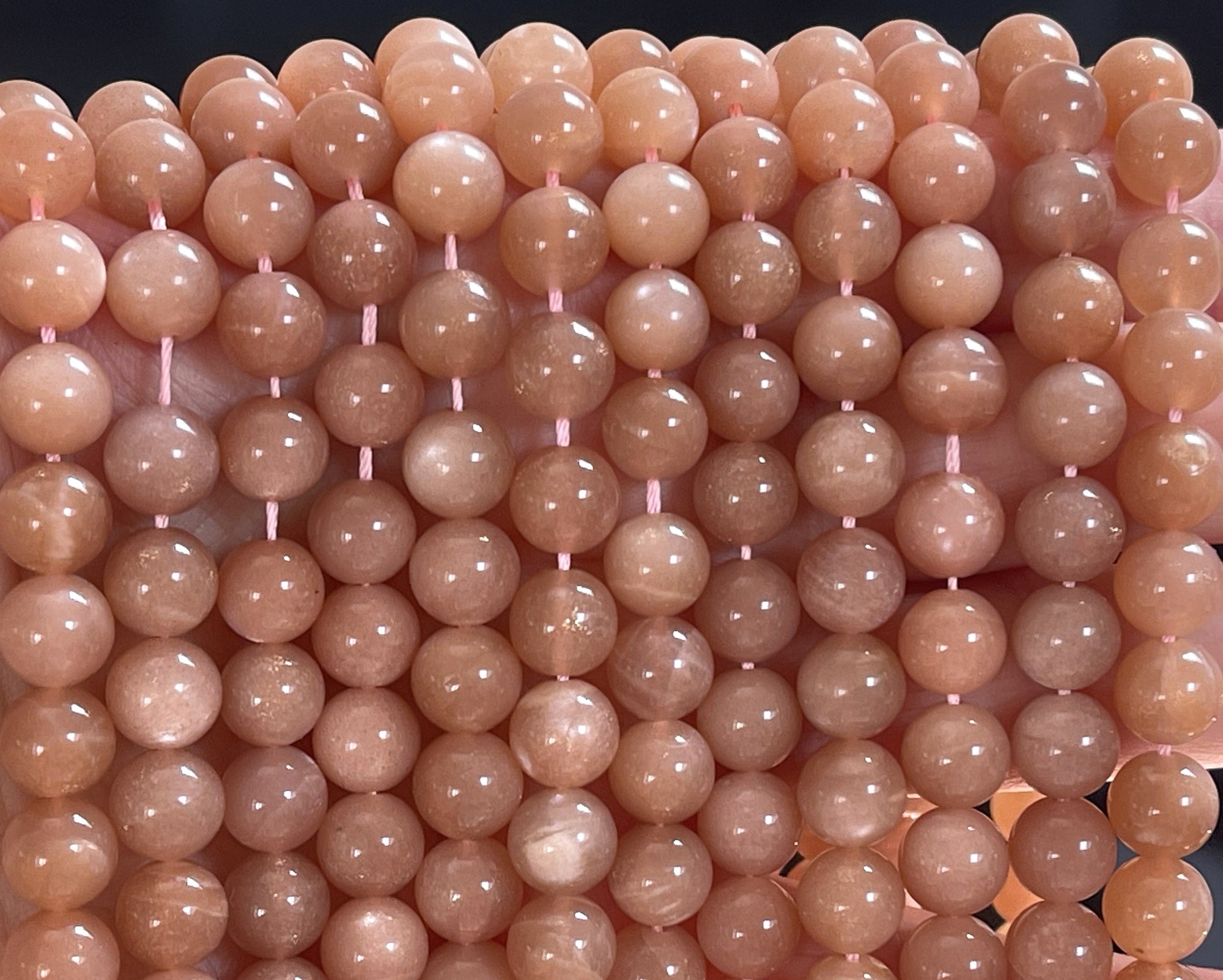 Orange Sunstone 8mm round natural gemstone beads 15.5" strand