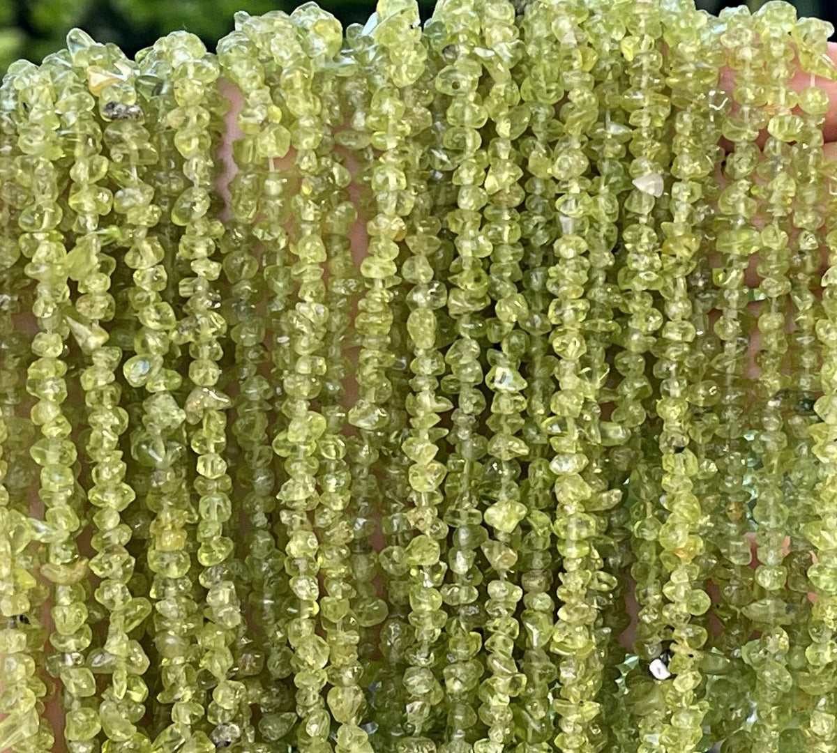Peridot 3-5mm tiny chip beads natural gemstone chips 33" strand - Oz Beads 