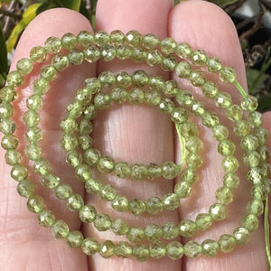Peridot 3mm faceted round natural gemstone beads 39cm strand - Oz Beads 