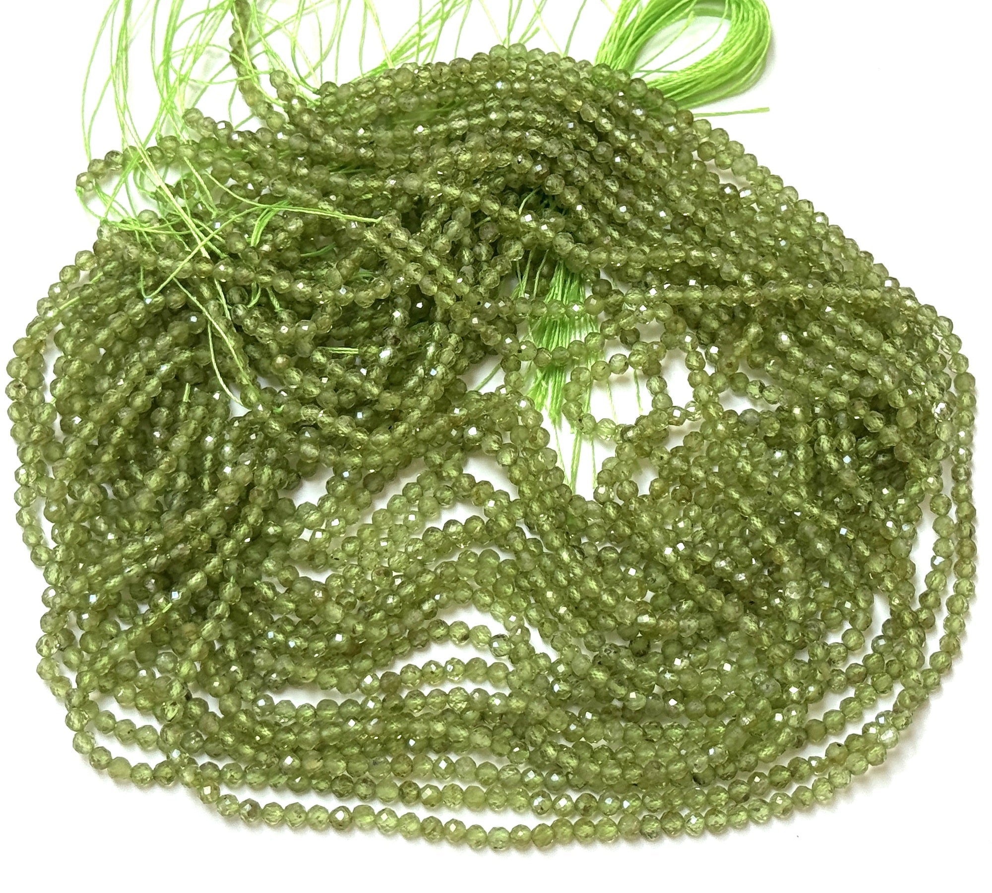 Peridot 3mm faceted round natural gemstone beads 39cm strand - Oz Beads 