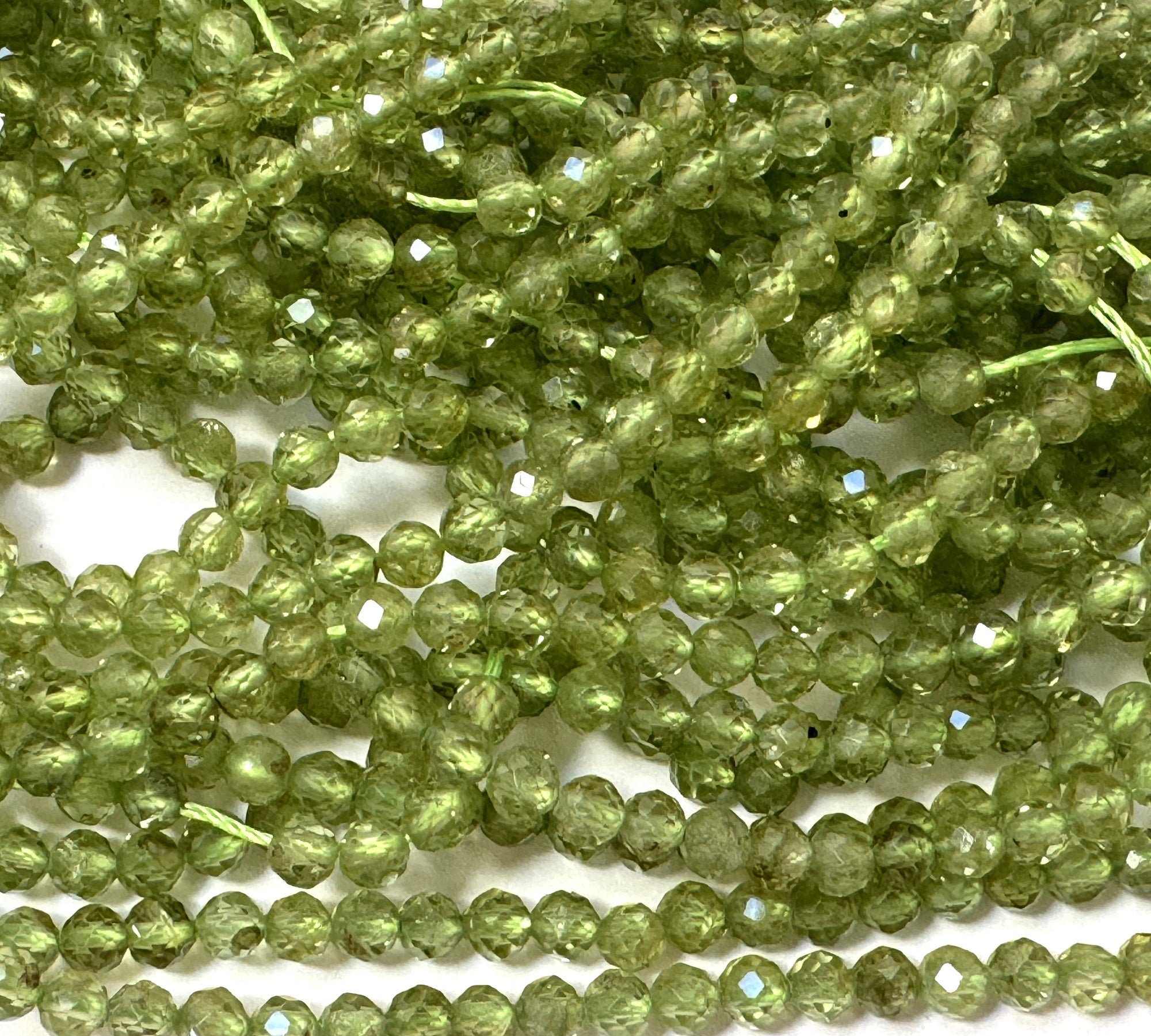 Peridot 3mm faceted round natural gemstone beads 15.5" strand - Oz Beads 
